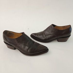 🤠 Vintage Brown Leather Western Slip On Shoes Size 8 🤠